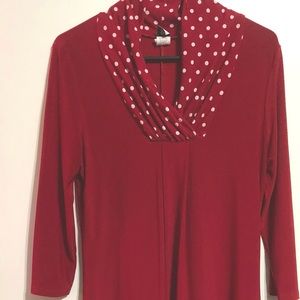 Red Polka Dot Tunic, Silky Tunic. V-neck tunic